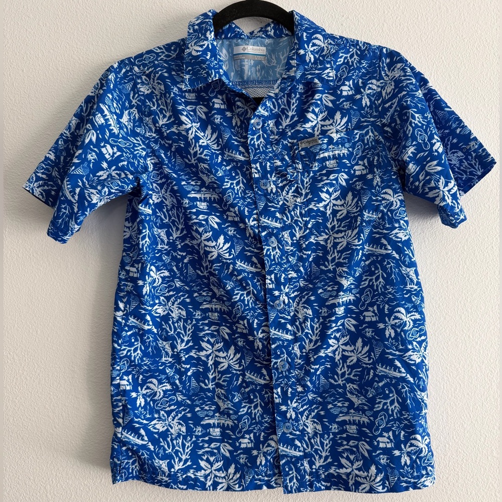 Columbia Boys PFG Button Down Tropical Print Shirt